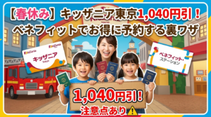 キッザニア東京のチケットが1,040円割引になるベネフィットステーションの予約裏ワザを紹介するアイキャッチ画像